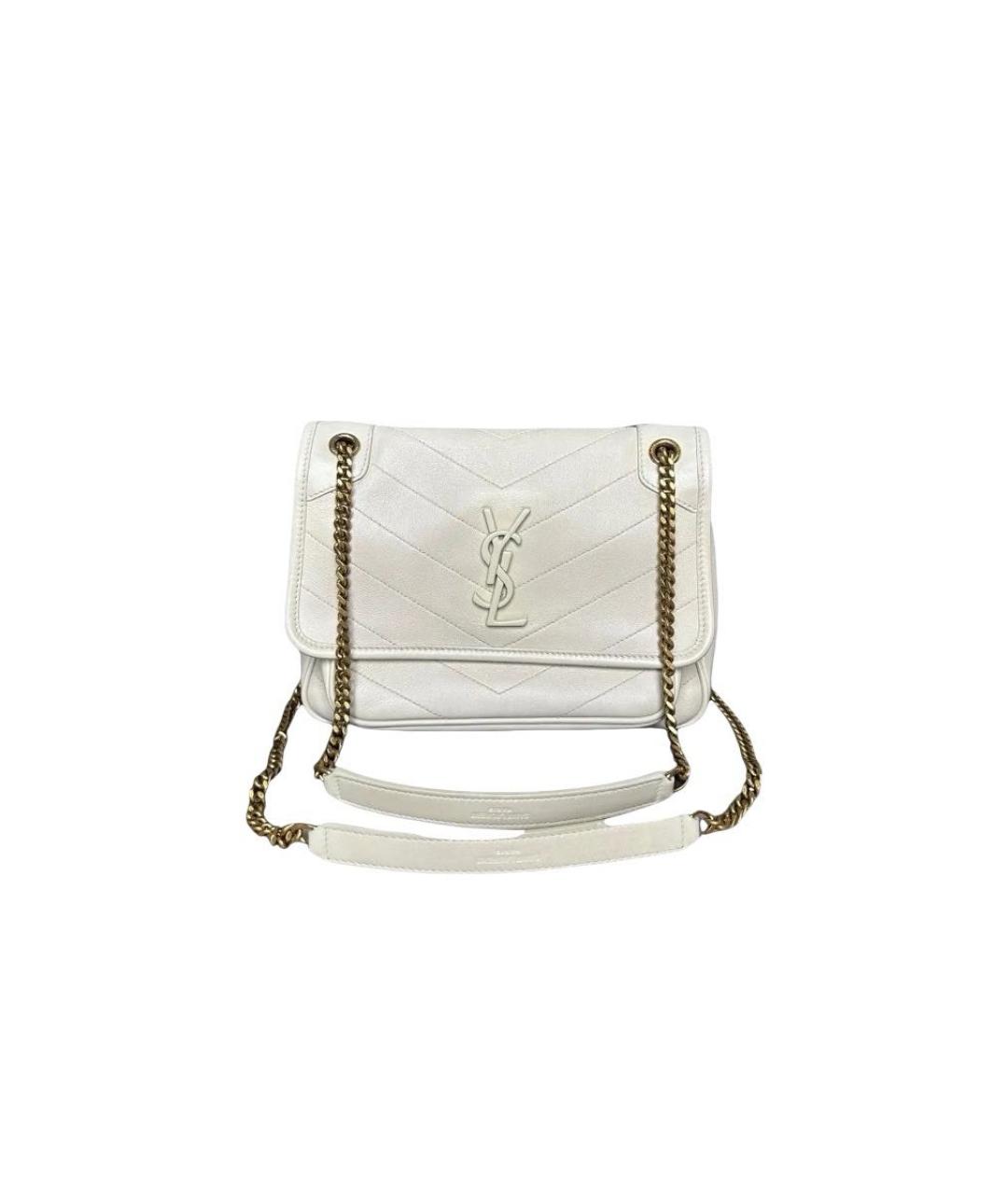 SAINT LAURENT Белая кожаная сумка через плечо, фото 9