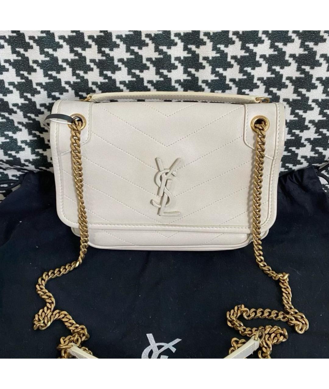 SAINT LAURENT Белая кожаная сумка через плечо, фото 2