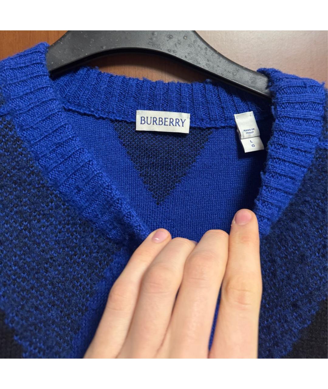 BURBERRY Синий шерстяной джемпер / свитер, фото 3