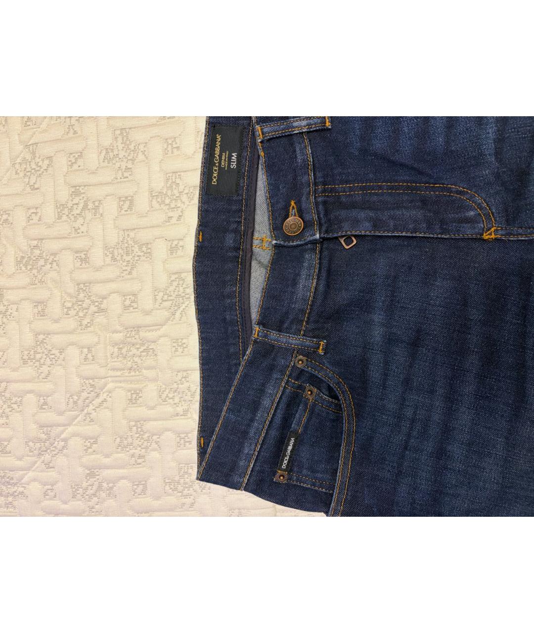 DOLCE&GABBANA Темно-синие хлопковые прямые джинсы, фото 4