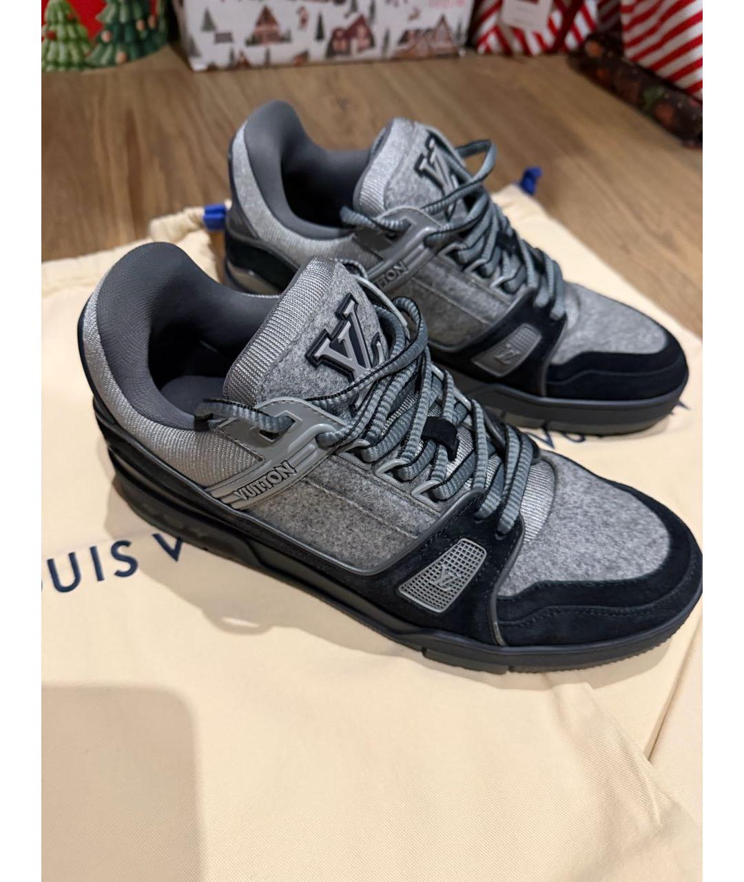 LOUIS VUITTON Серые замшевые низкие кроссовки / кеды, фото 5