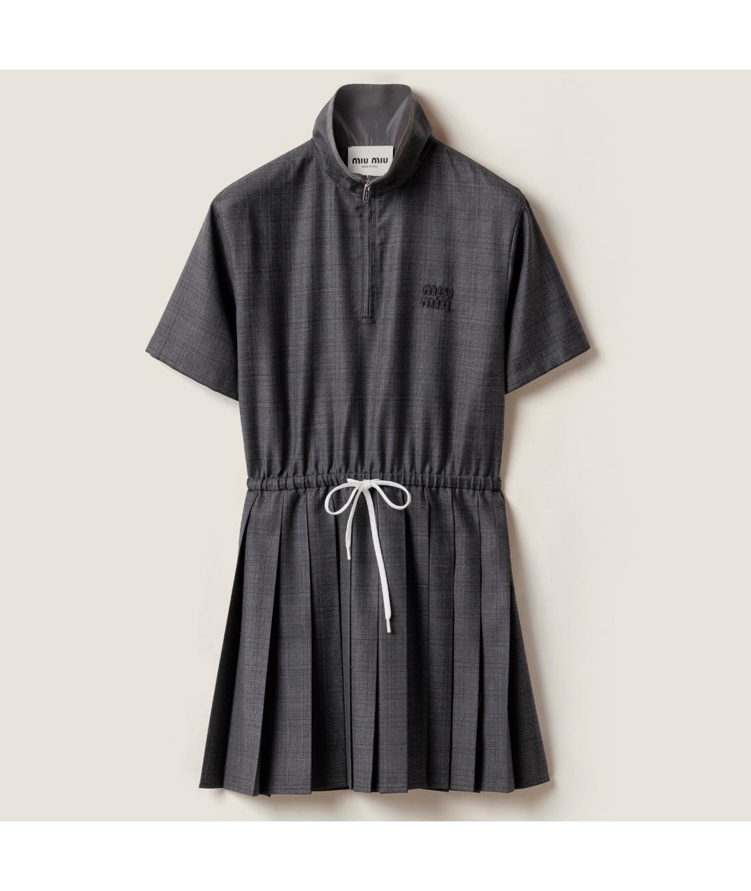 MIU MIU Серое шерстяное коктейльное платье, фото 4