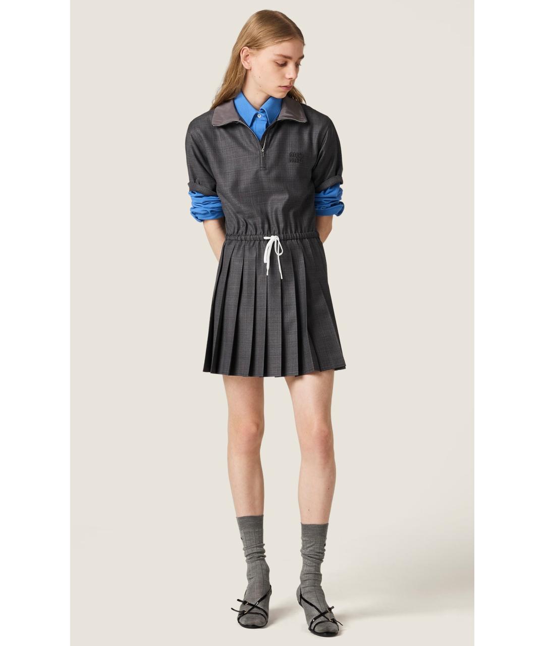 MIU MIU Серое шерстяное коктейльное платье, фото 2