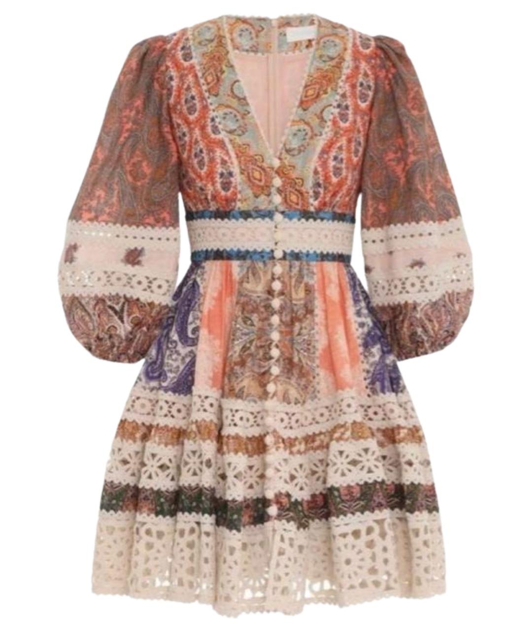 ZIMMERMANN Мульти льняное коктейльное платье, фото 1