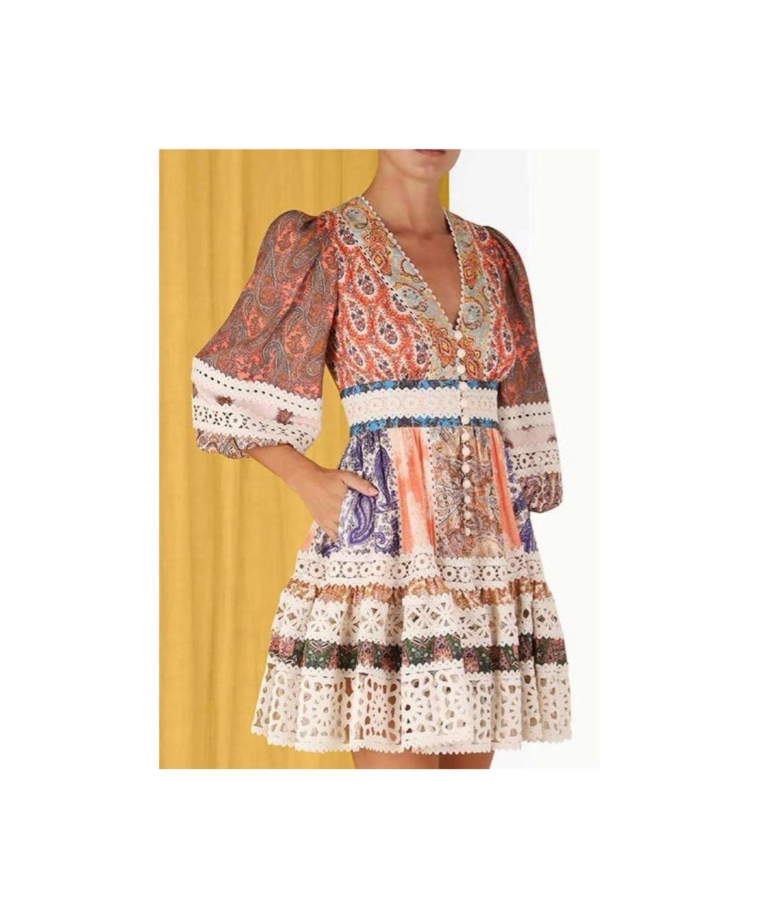 ZIMMERMANN Мульти льняное коктейльное платье, фото 4