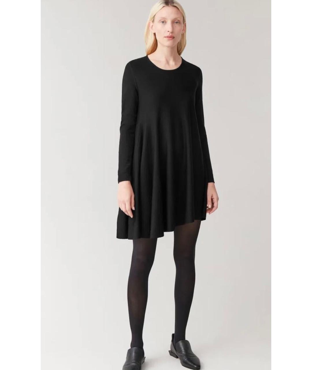 COS Черное шерстяное повседневное платье, фото 6