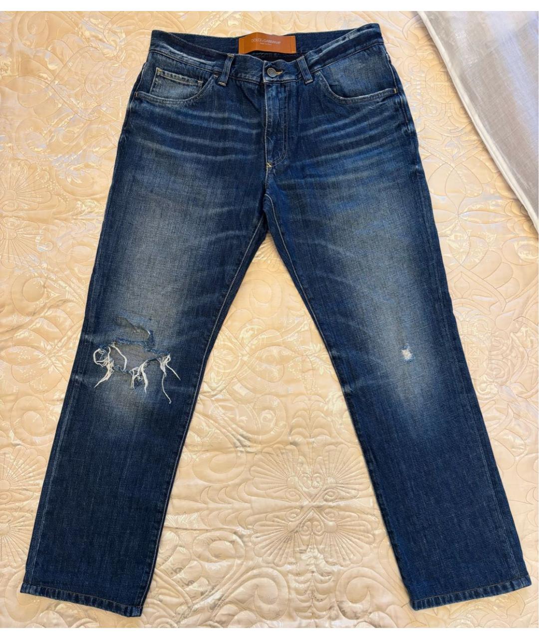 DOLCE&GABBANA Синие хлопковые прямые джинсы, фото 8