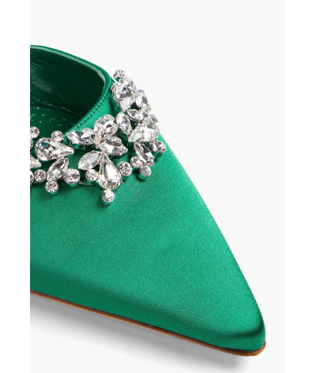 MANOLO BLAHNIK Зеленые текстильные мюли, фото 4