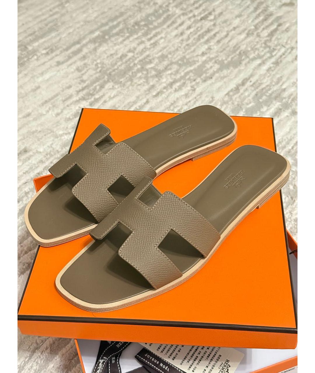 HERMES Коричневые кожаные сандалии, фото 4