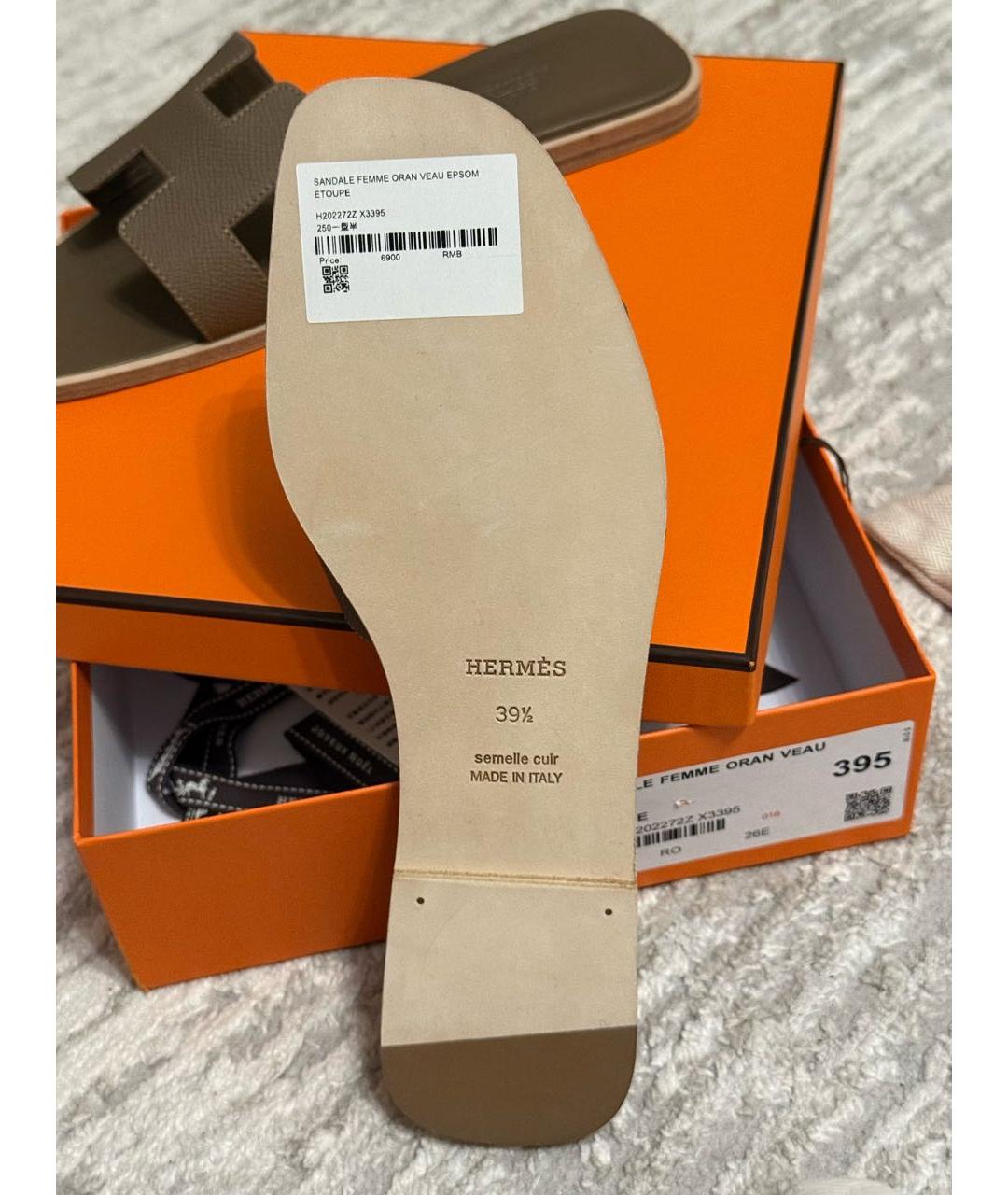 HERMES Коричневые кожаные сандалии, фото 7