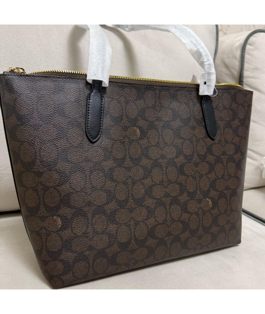 COACH Коричневая кожаная сумка с короткими ручками, фото 5