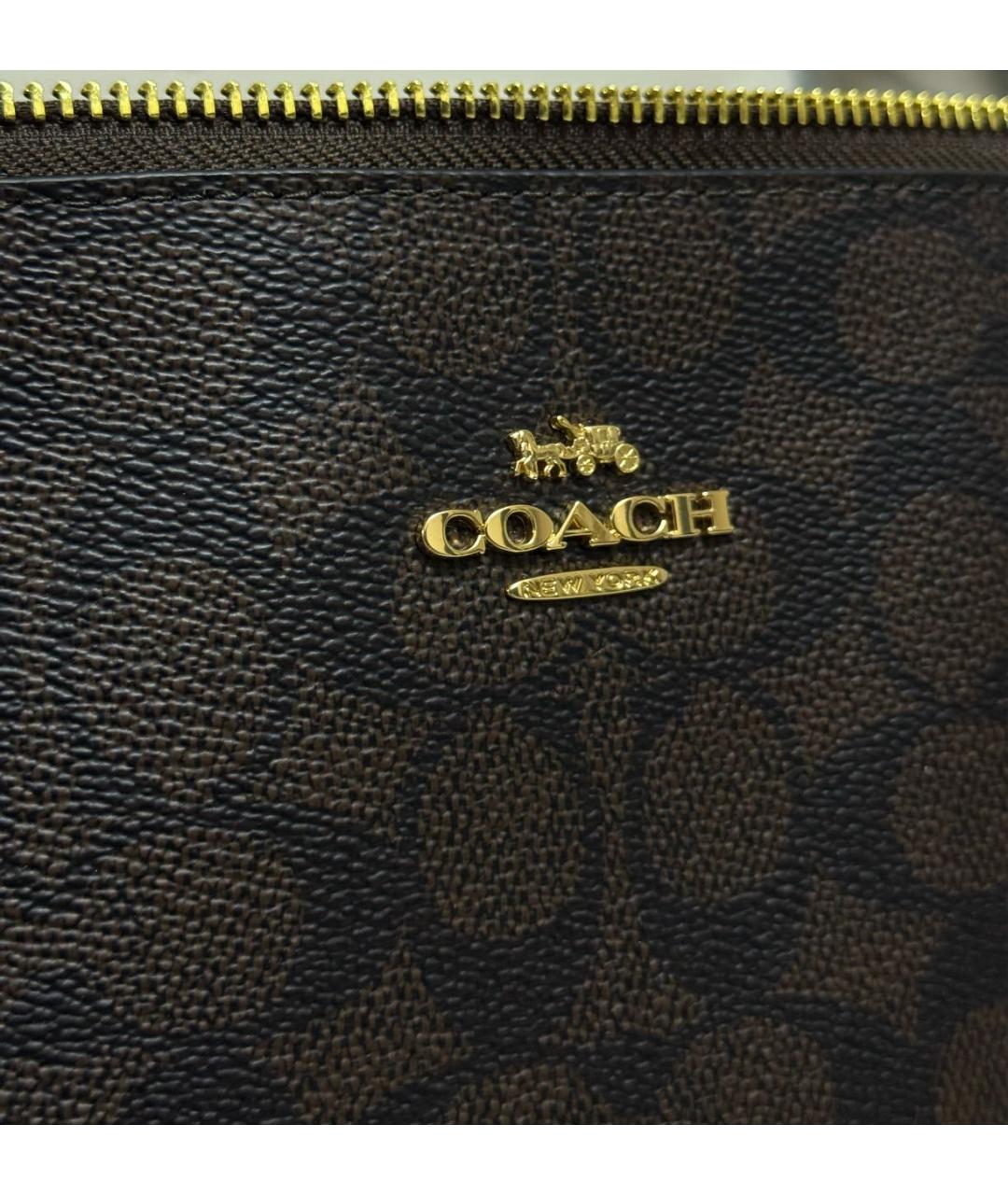 COACH Коричневая кожаная сумка с короткими ручками, фото 6