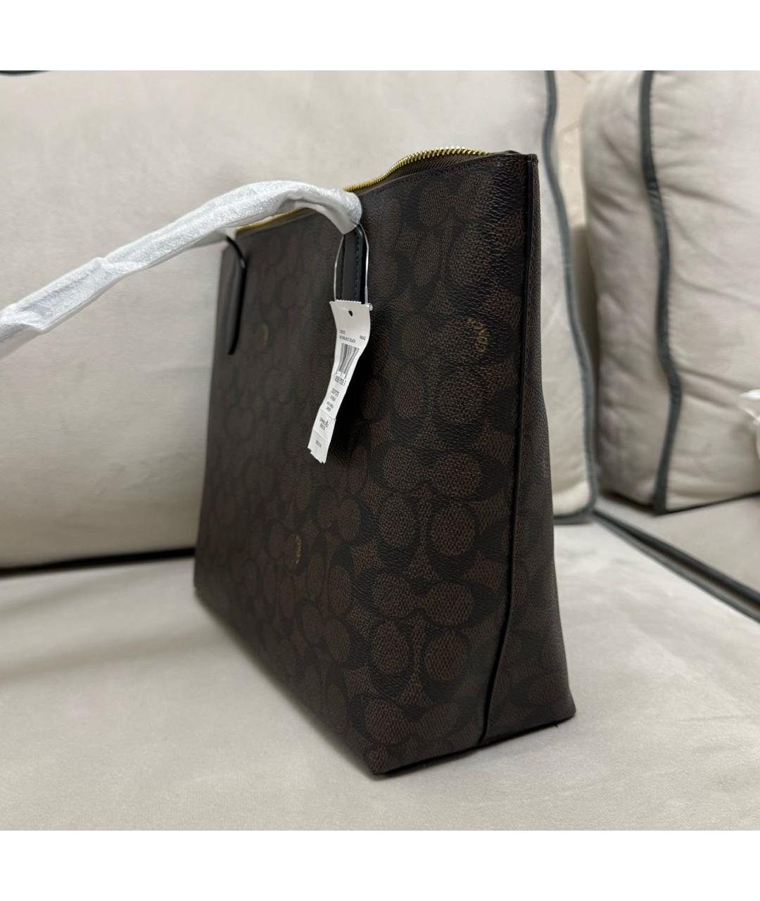 COACH Коричневая кожаная сумка с короткими ручками, фото 4