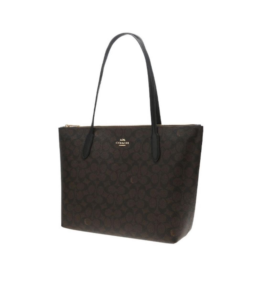 COACH Коричневая кожаная сумка с короткими ручками, фото 2