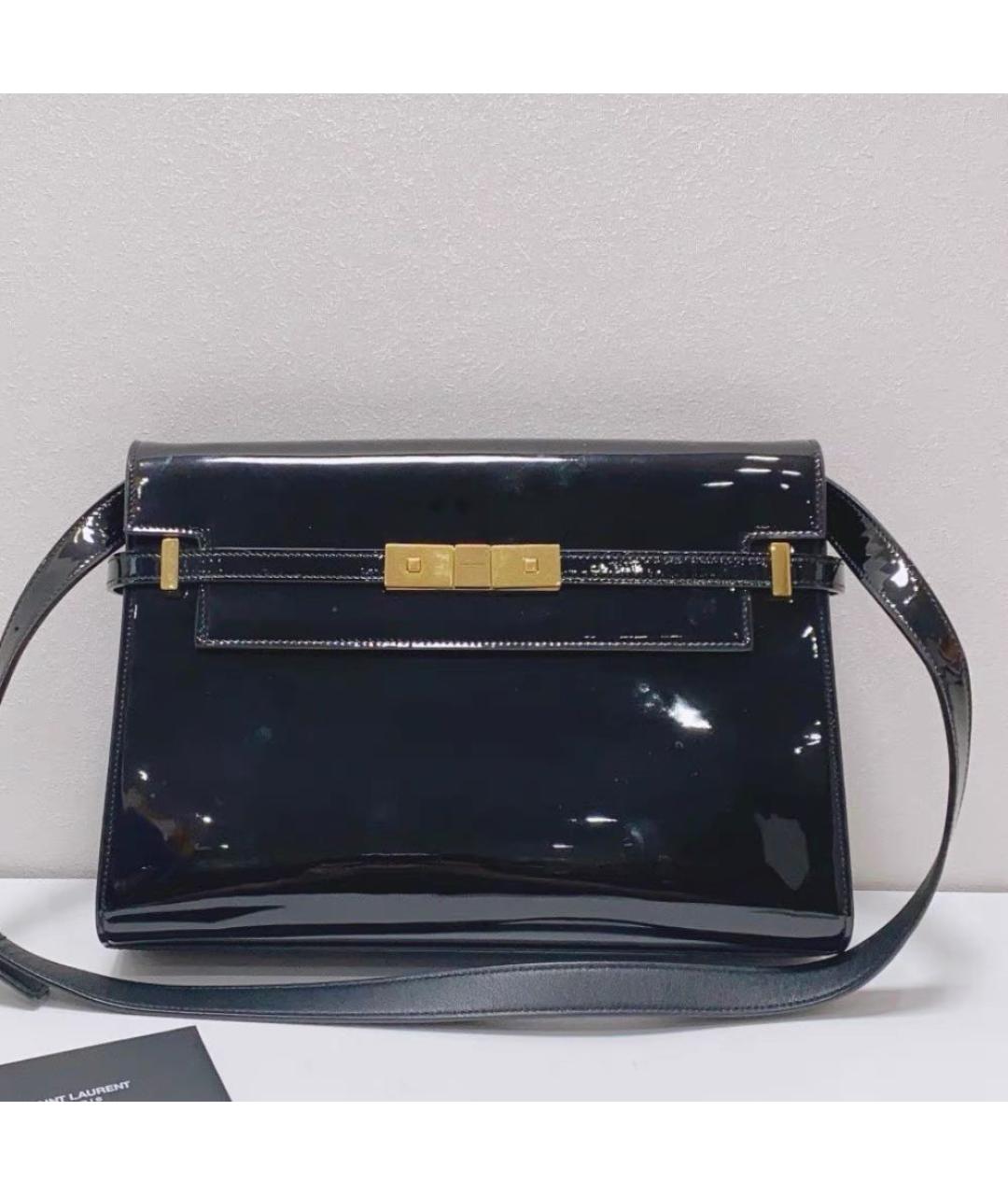 SAINT LAURENT Черная сумка через плечо из лакированной кожи, фото 2