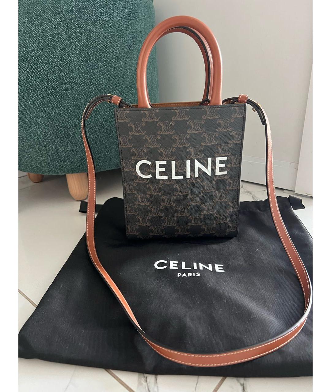 CELINE Коричневая кожаная сумка через плечо, фото 2
