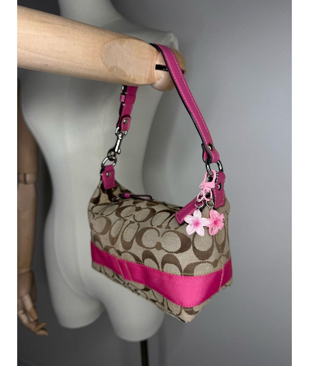 COACH Розовая тканевая сумка с короткими ручками, фото 2
