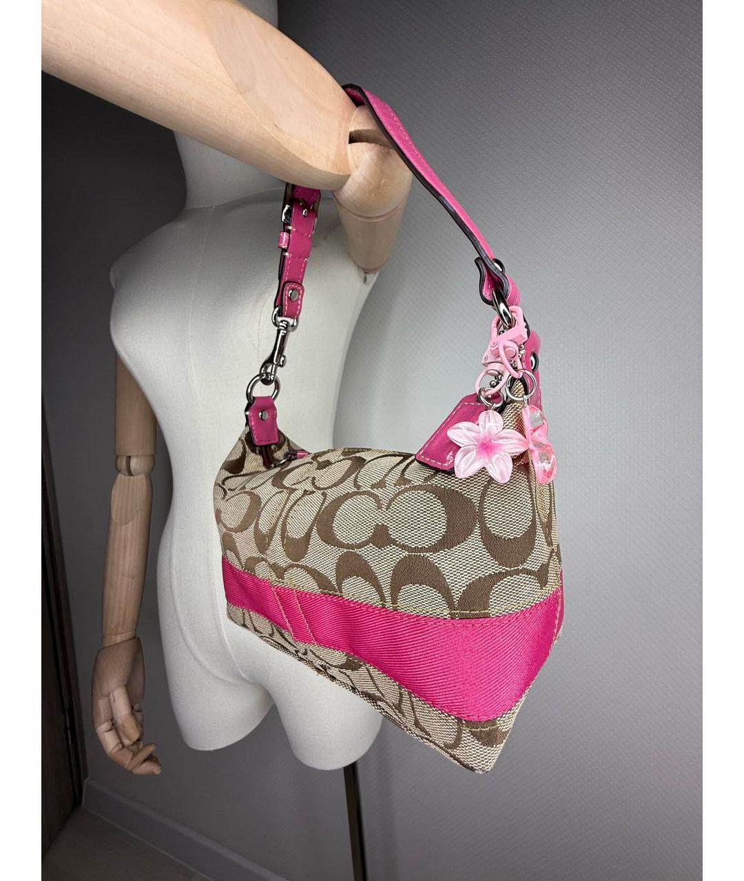 COACH Розовая тканевая сумка с короткими ручками, фото 6