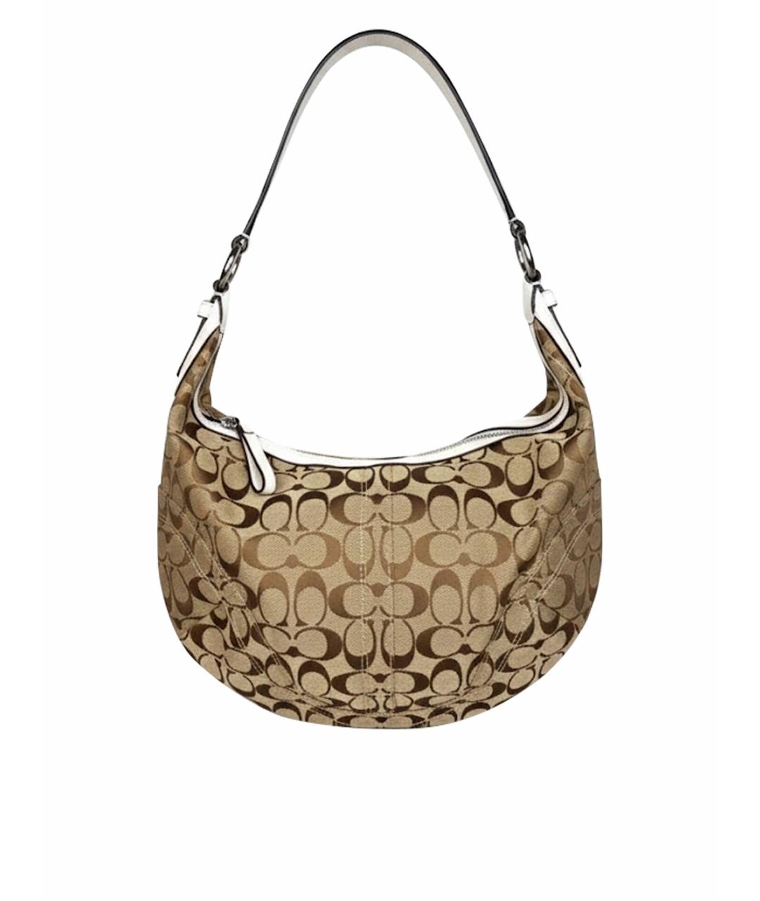 COACH Коричневая тканевая сумка с короткими ручками, фото 1