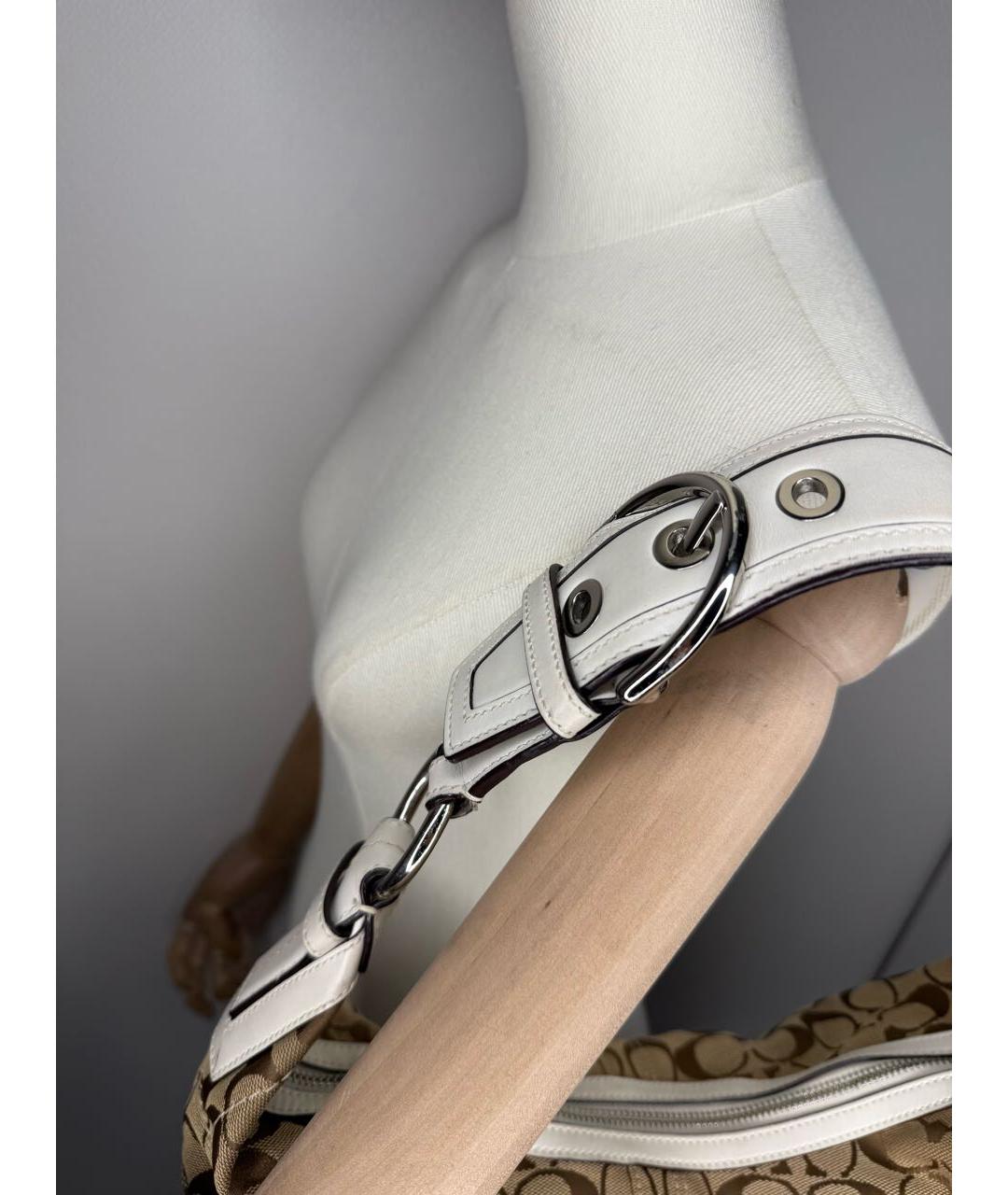 COACH Коричневая тканевая сумка с короткими ручками, фото 4