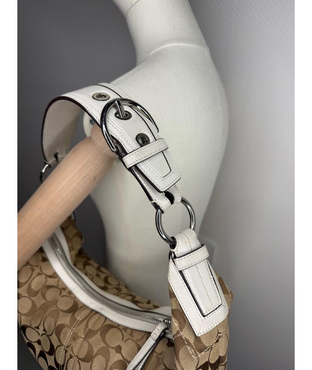 COACH Коричневая тканевая сумка с короткими ручками, фото 2