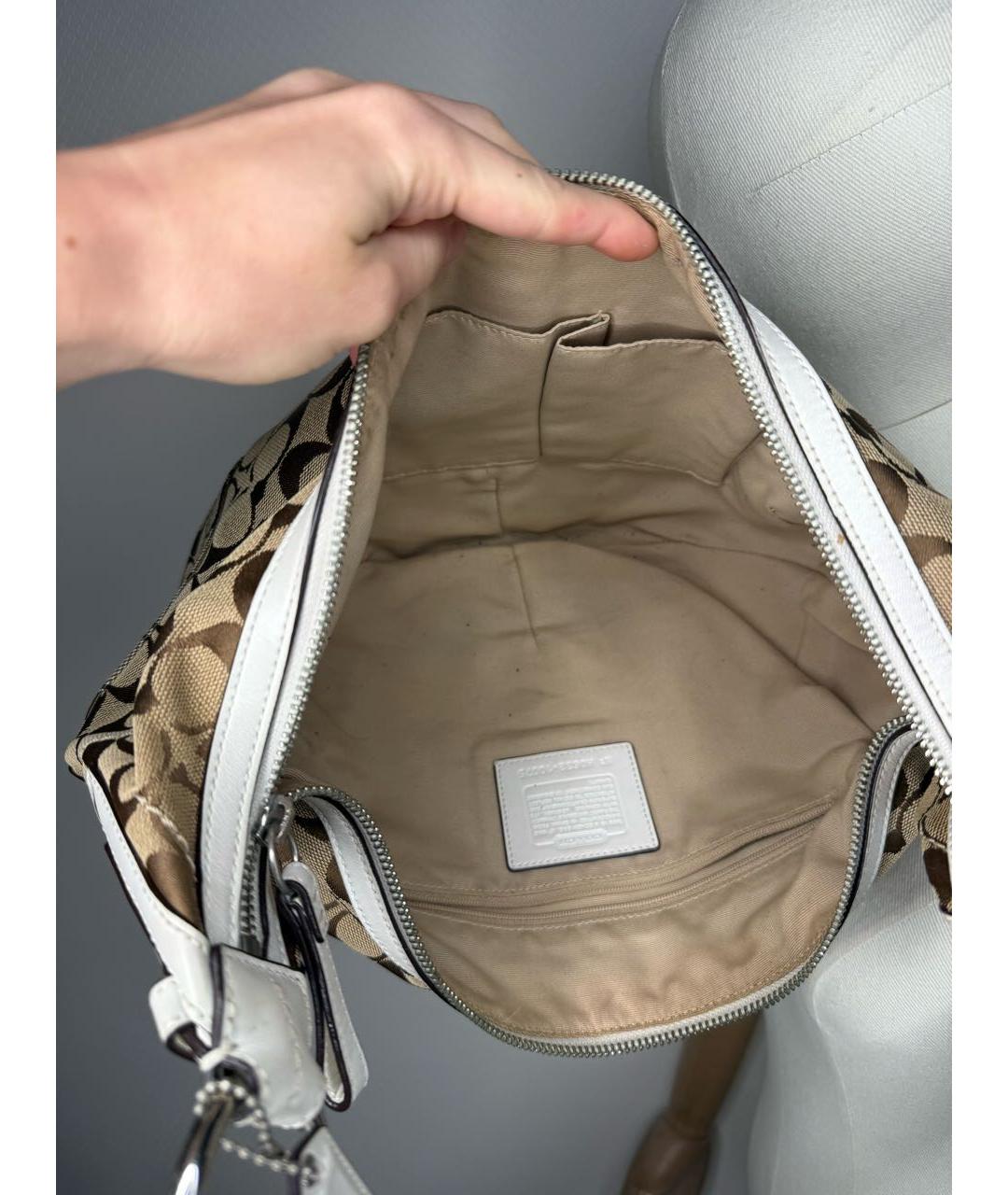 COACH Коричневая тканевая сумка с короткими ручками, фото 3