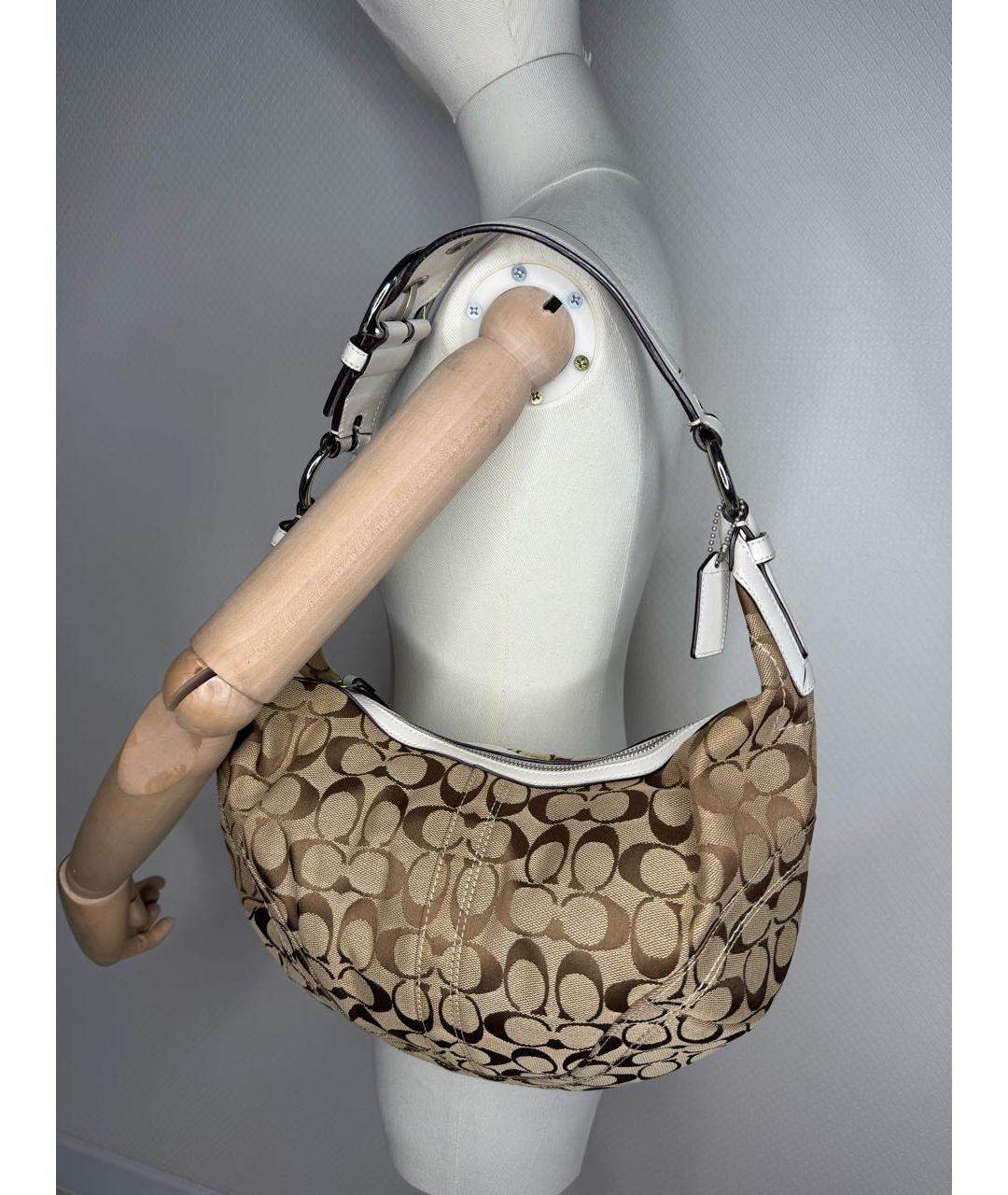 COACH Коричневая тканевая сумка с короткими ручками, фото 6