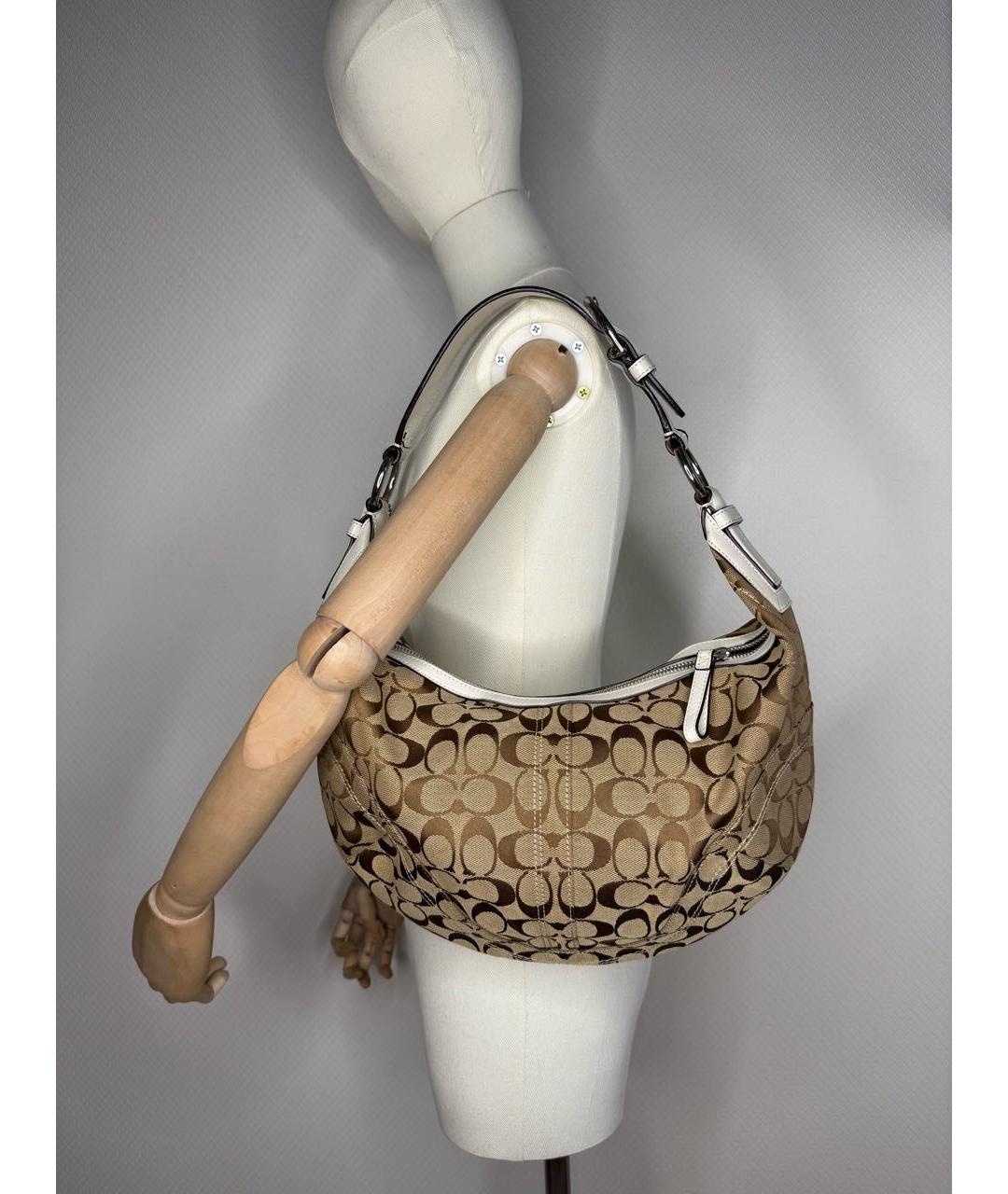 COACH Коричневая тканевая сумка с короткими ручками, фото 9