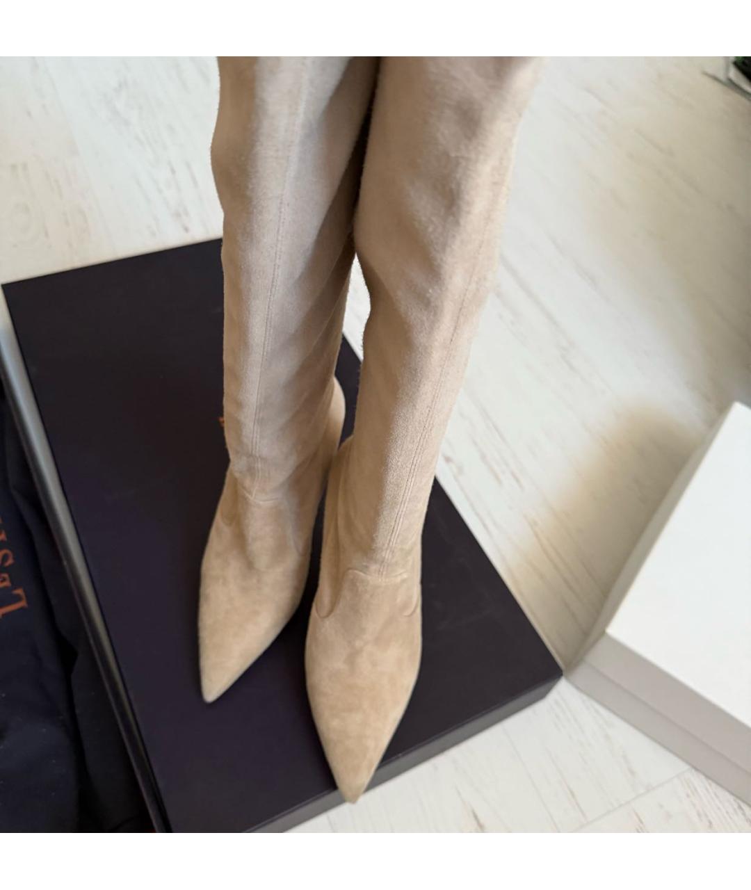 LE SILLA Бежевые замшевые ботфорты, фото 3