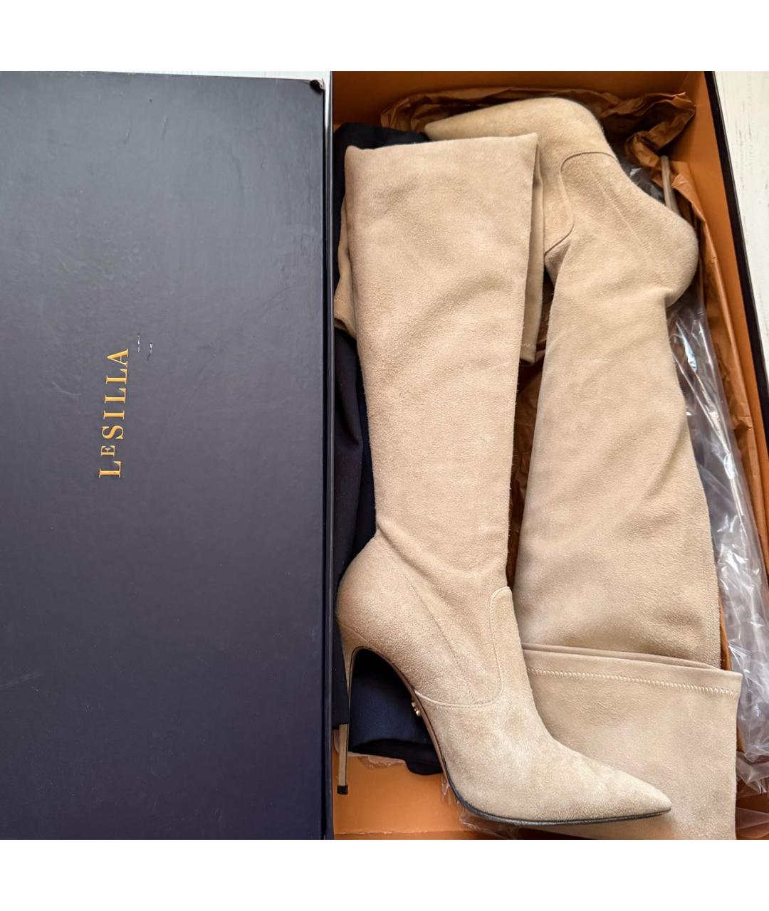 LE SILLA Бежевые замшевые ботфорты, фото 8