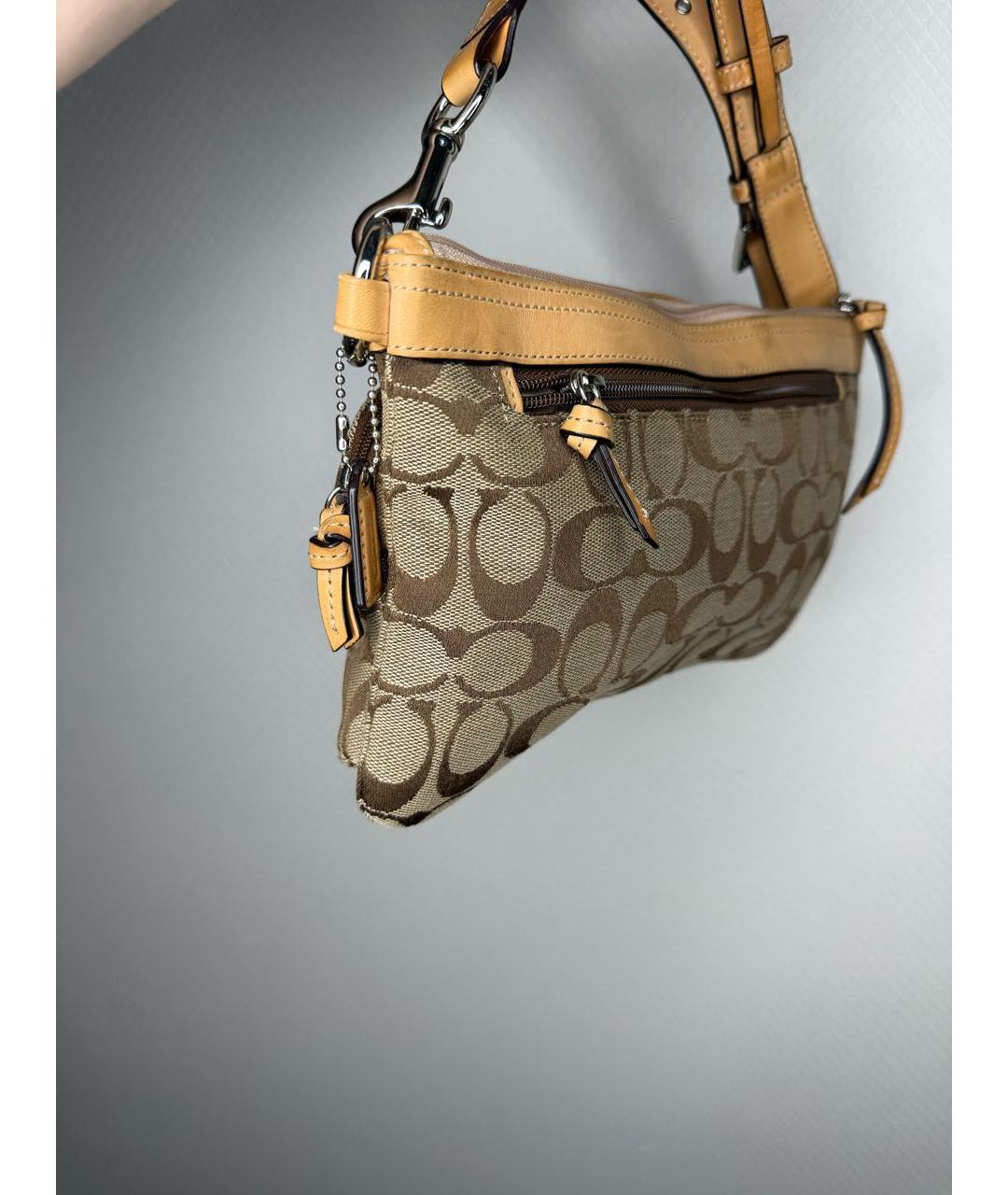 COACH Коричневая тканевая сумка с короткими ручками, фото 4