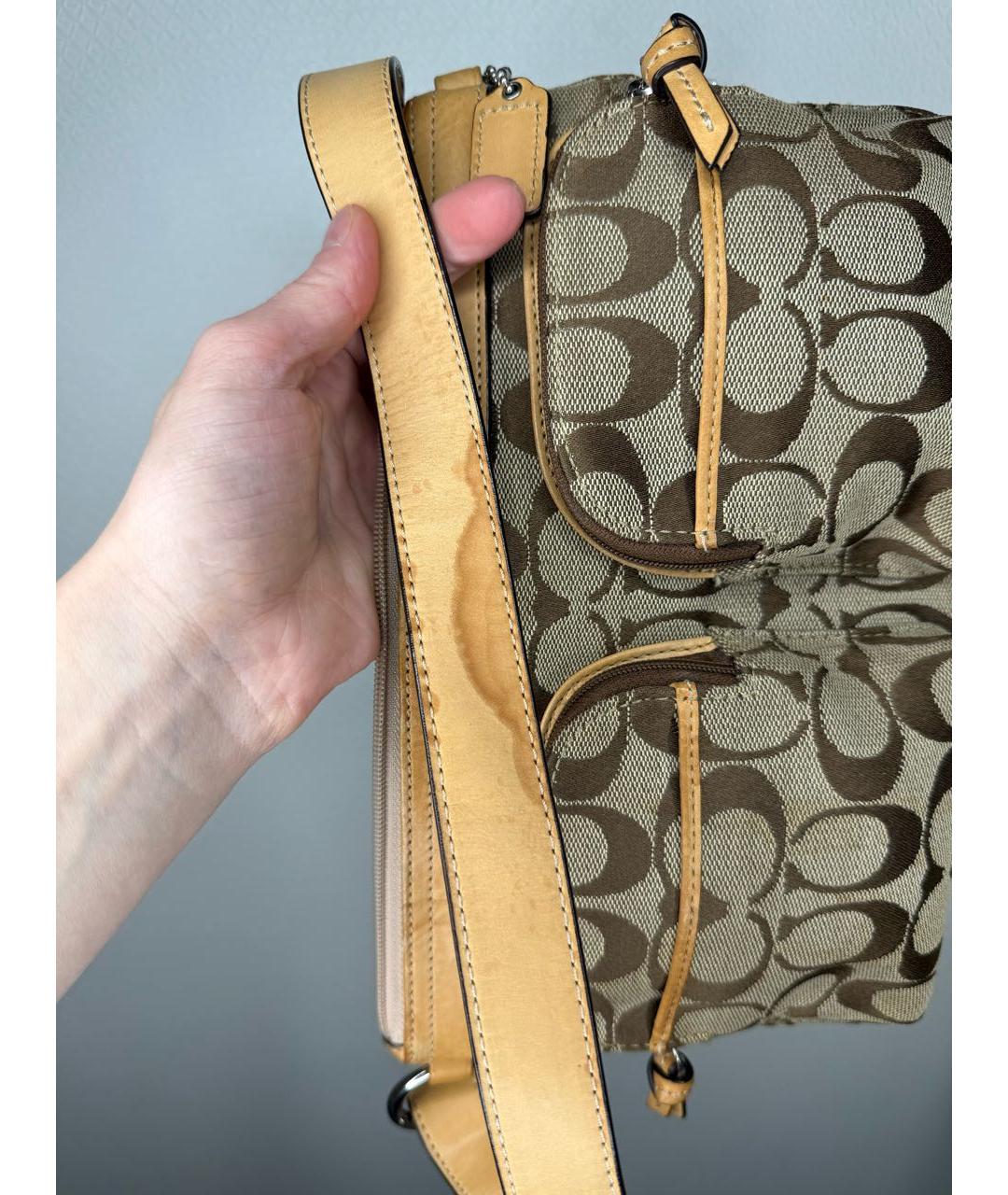 COACH Коричневая тканевая сумка с короткими ручками, фото 8