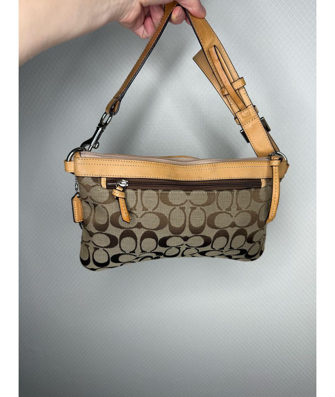 COACH Коричневая тканевая сумка с короткими ручками, фото 5