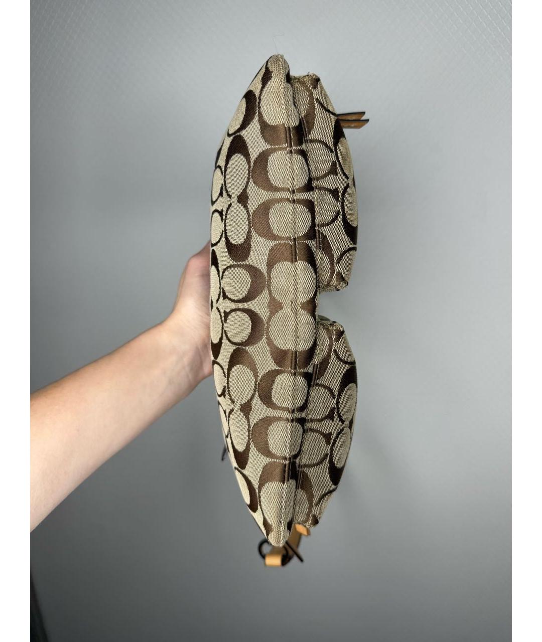 COACH Коричневая тканевая сумка с короткими ручками, фото 7