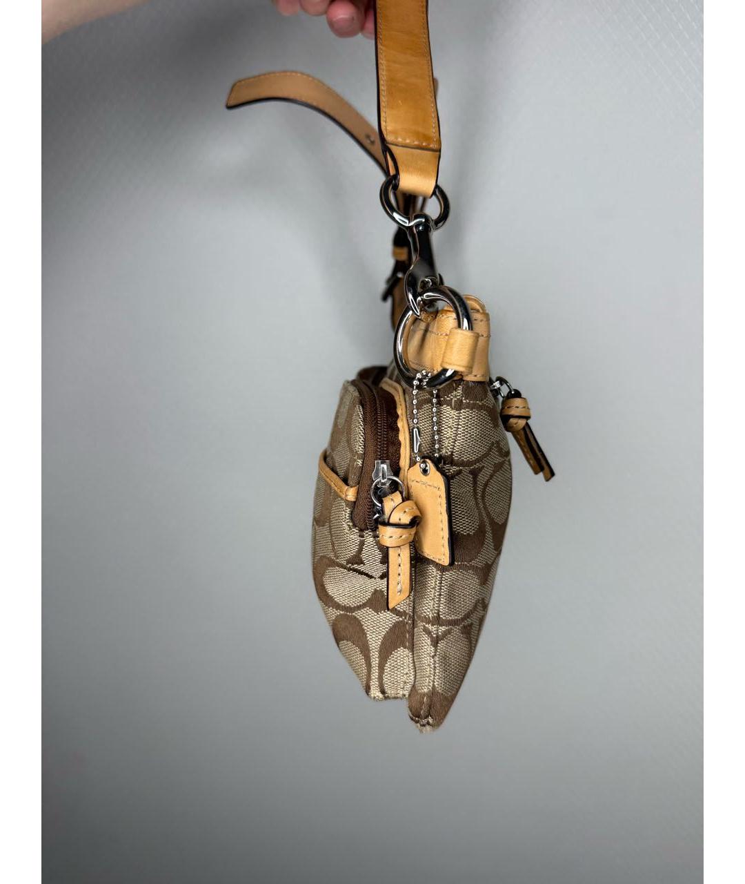 COACH Коричневая тканевая сумка с короткими ручками, фото 6