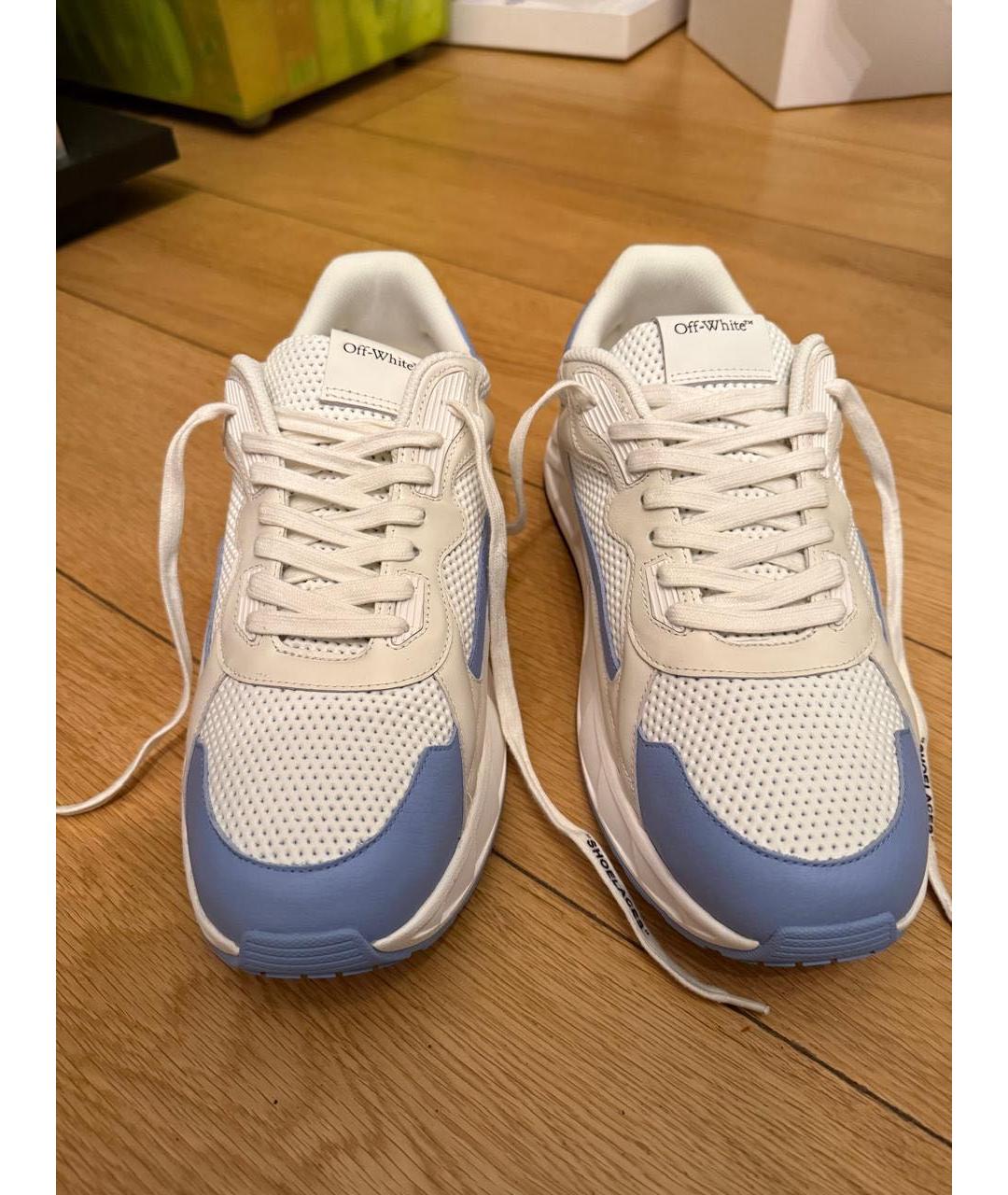 OFF-WHITE Бирюзовые кожаные низкие кроссовки / кеды, фото 2