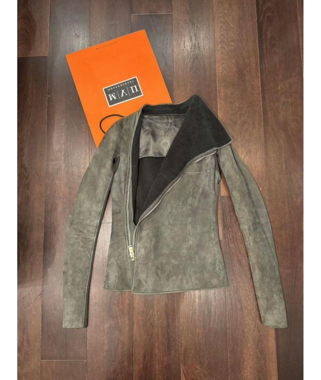 RICK OWENS Хаки кожаная дубленка, фото 9