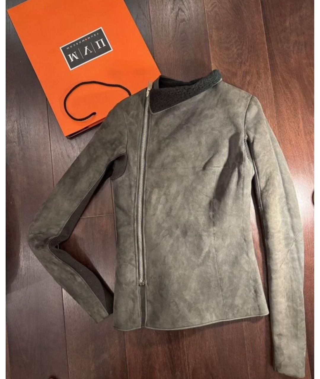 RICK OWENS Хаки кожаная дубленка, фото 5