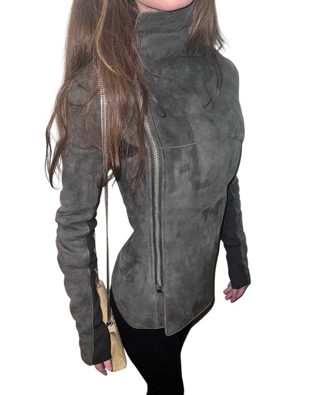 RICK OWENS Хаки кожаная дубленка, фото 2