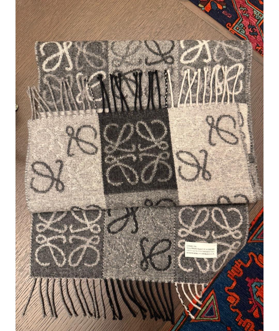 LOEWE Серый кашемировый шарф, фото 2