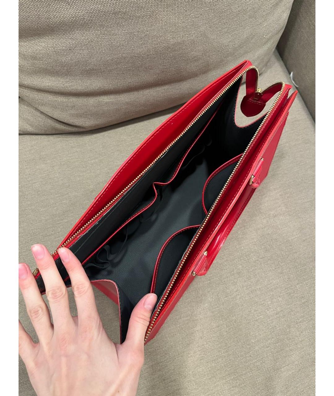LOUIS VUITTON Красная кожаная сумка с короткими ручками, фото 5