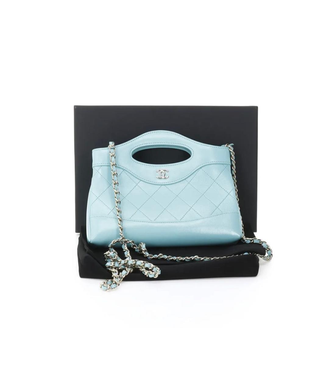 CHANEL Голубая кожаная сумка с короткими ручками, фото 2
