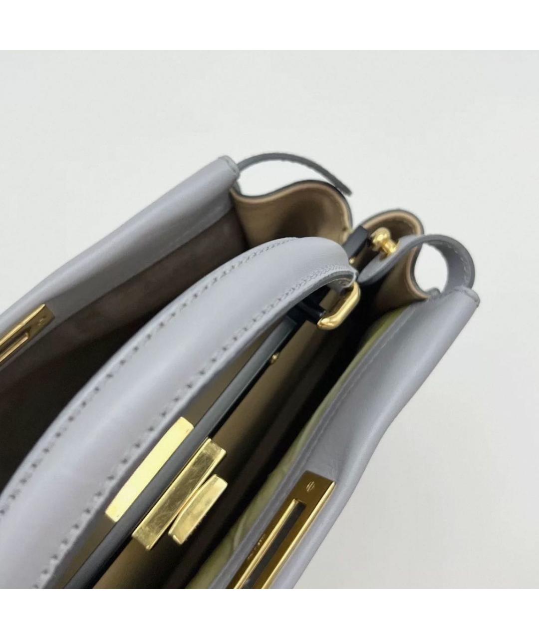FENDI Серая кожаная сумка с короткими ручками, фото 6