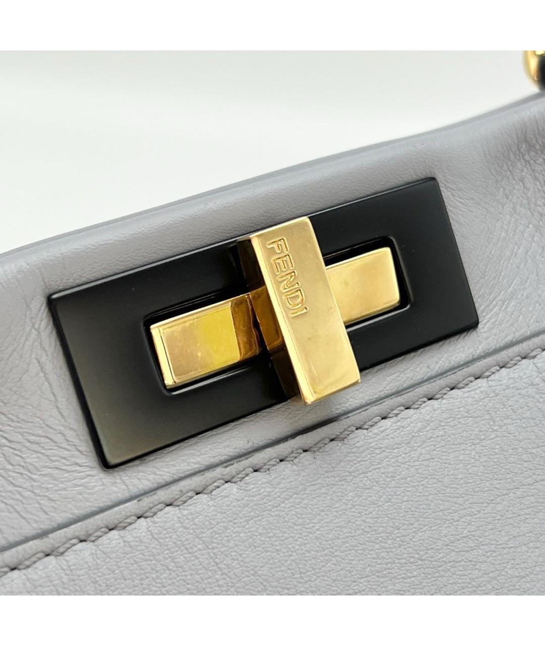 FENDI Серая кожаная сумка с короткими ручками, фото 7