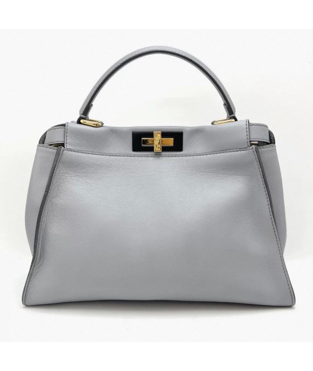 FENDI Серая кожаная сумка с короткими ручками, фото 3