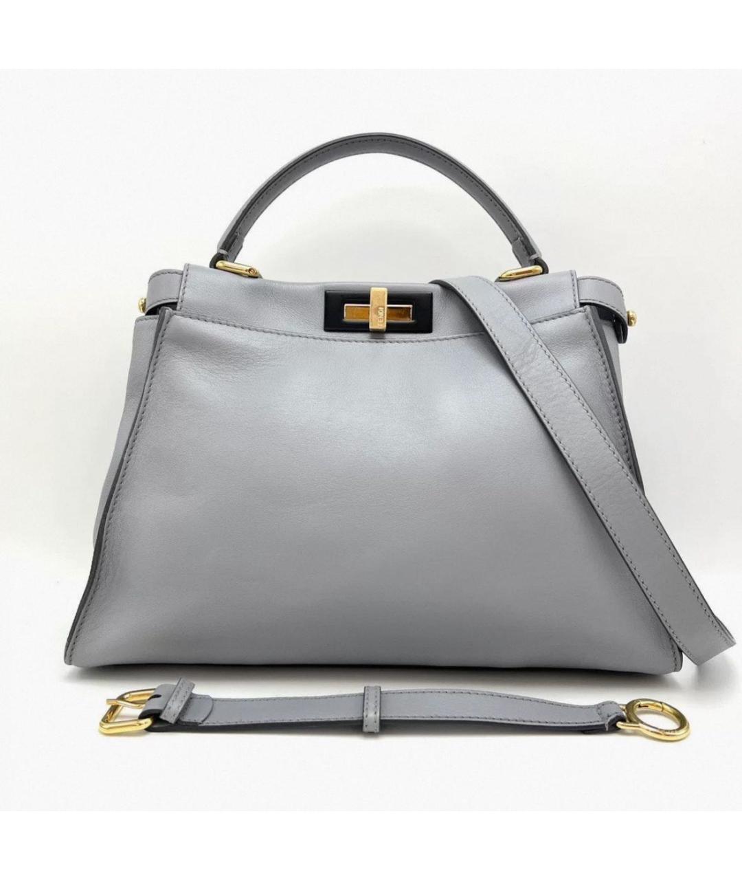 FENDI Серая кожаная сумка с короткими ручками, фото 2