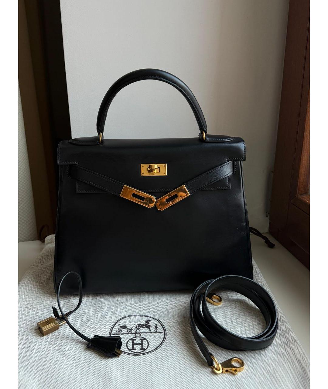 HERMES Черная кожаная сумка с короткими ручками, фото 2