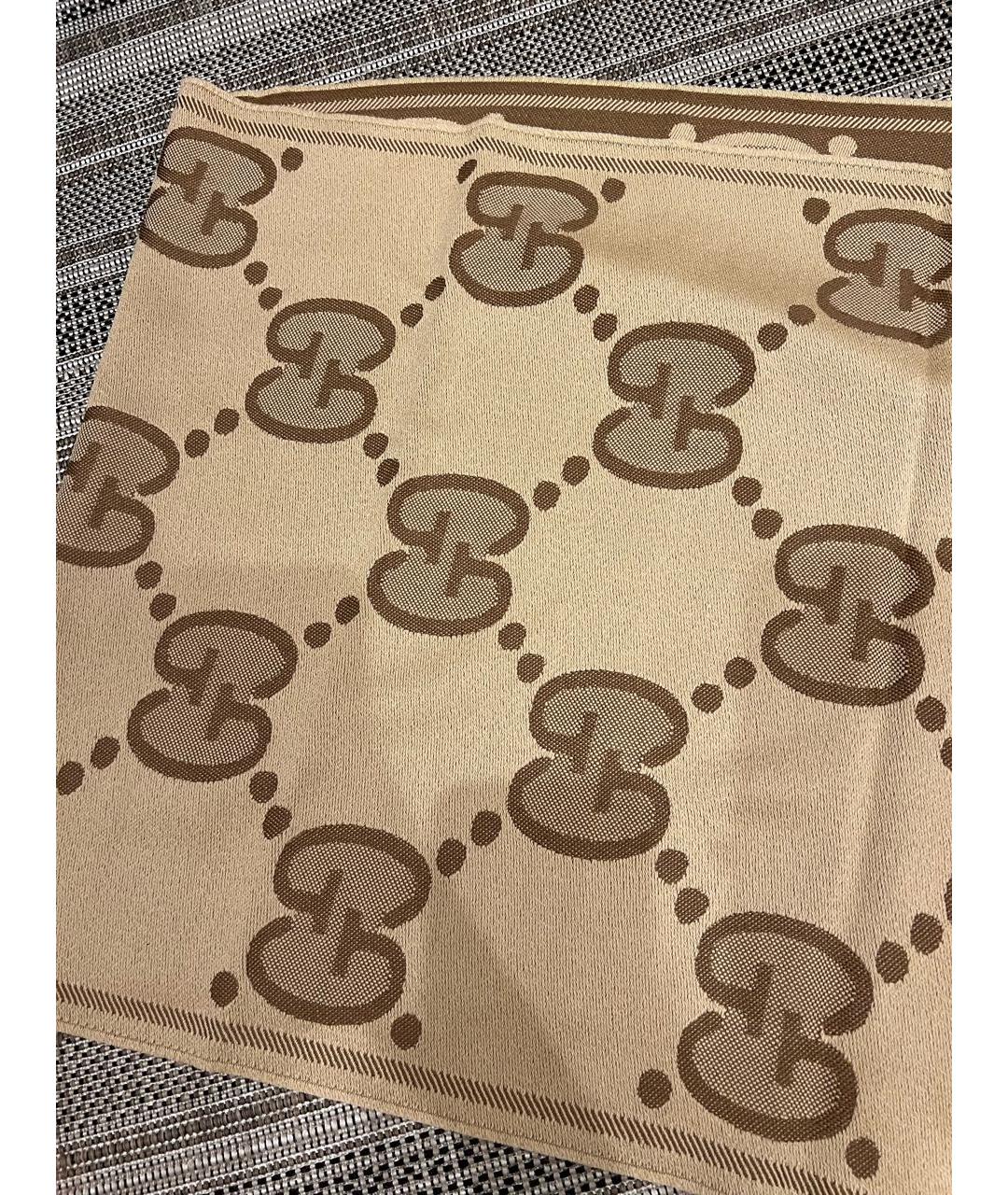 GUCCI Коричневый шерстяной шарф, фото 6