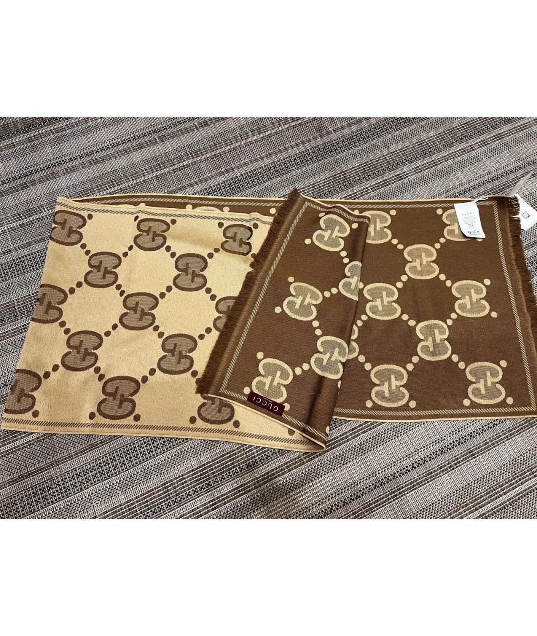 GUCCI Коричневый шерстяной шарф, фото 5