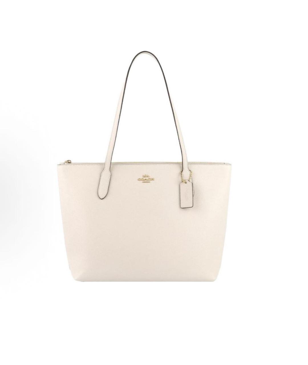 COACH Белая кожаная сумка с короткими ручками, фото 5